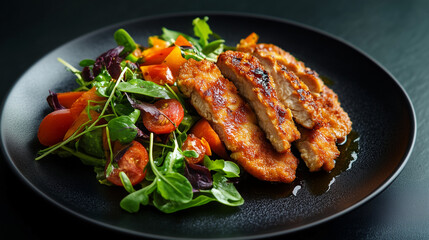 Chicken schnitzel with a fresh side salad, plated and isolated for vibrant and healthy food photography concepts