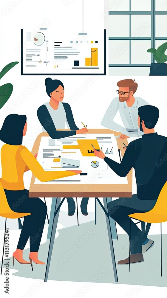 Poster business team collaborating on project strategy and data analysis