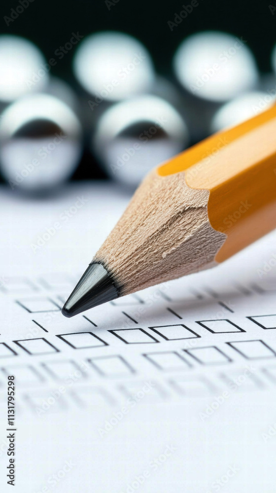 Poster tax submit finance concept. close-up of a sharpened pencil on a checklist with blurred objects in th