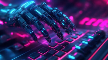 Obraz premium Futuristic robotic hand interacting with a keyboard