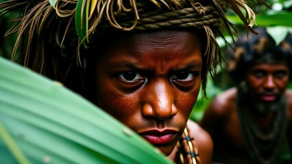 Intriguing Portrait of a Traditional Pacific Islander in Nature, Perfect for Cultural and Ethnographic Displays