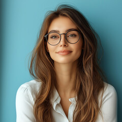 Fototapeta premium smile beautiful woman wearing glasses young business woman looking at the window in company office entrepreneur manager businesswoman using communication learning at workplace