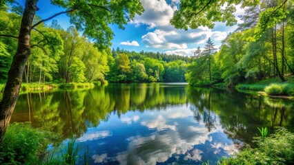 Fototapeta premium Peaceful forest with a serene bottomless lake surrounded by lush greenery, Yalova, forest, lake, nature, scenic, tranquil