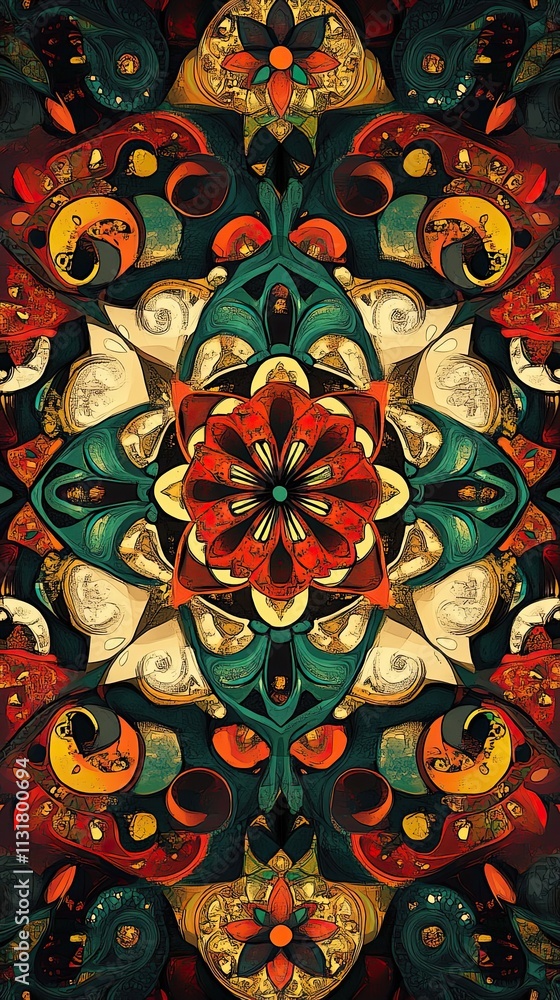 Poster abstract colorful mandala design with intricate patterns