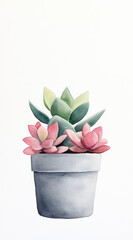 Obraz premium Delicate Potted Succulents A Watercolor Painting for Subtle Home Accents