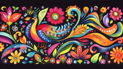 Colorful floral ornament with a bird.