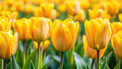 Fototapeta premium Close-up photo of vibrant Dutch yellow tulips showcasing their floral beauty, yellow tulips, vibrant, Dutch, flowers, close-up