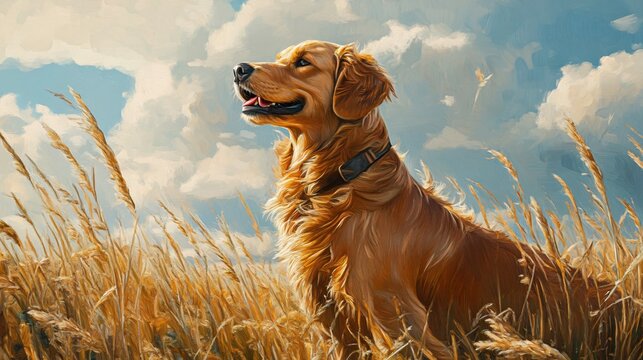 Golden Retriever in a Summer Wheat Field
