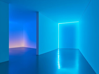 Fototapeta premium A minimalist interior space illuminated by soft blue lighting, creating a serene atmosphere.
