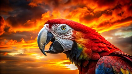 Obraz premium Stunning Parrot Silhouette Beak Bite - Dramatic Backlit Bird Photography