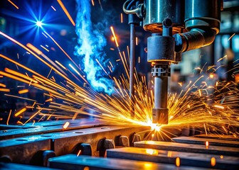 Stunning Welding Machine LED Display - Action Shot, Close-Up, Industrial Photography