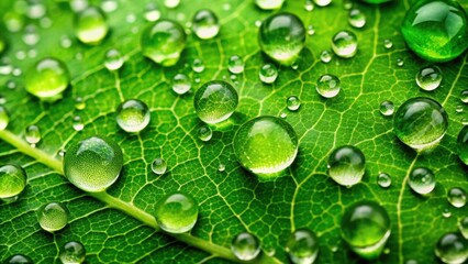 Water drops glistening on a vibrant green leaf, water drops, green leaf, nature, macro, close-up, dew, freshness, purity, tranquility