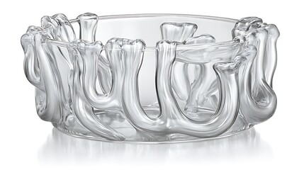 Clear glass bowl with organic, branch-like design.