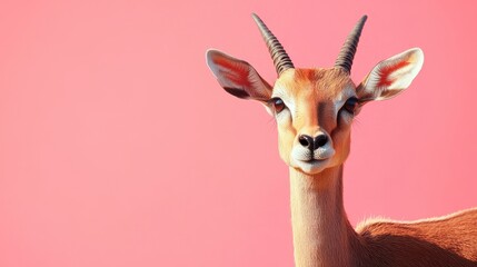 Obraz premium Charming Goat Portrait Against a Soft Pink Background, Showcasing the Goat's Unique Features and Expressions, Capturing the Playful Spirit and Whimsical Nature of Farm Animals in Close-Up Detail