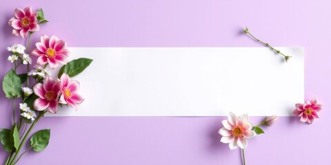 Obraz premium Horizontal purple greeting card with a vibrant flower decoration along the side, ideal for any occasion, stationary, decoration, horizontal