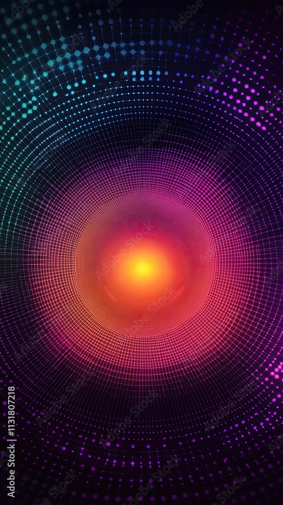 Poster abstract colorful grid pattern converging towards light