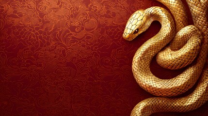Obraz premium Golden Snake Artwork Decorative Background Digital Art Elegant Environment Close-up View Symbol of Wisdom and Power