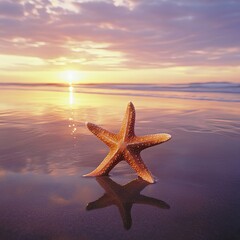 Fototapeta na wymiar Starfish Sunset Beach Ocean