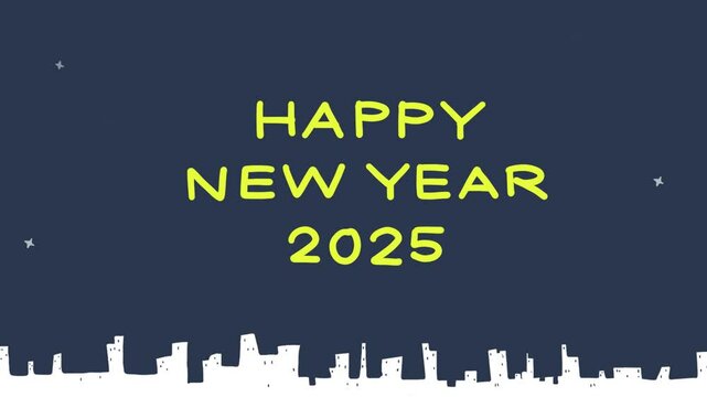 city night sky firework star blink with happy new year 2025 text