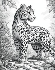 Obraz premium Majestic leopard standing in grayscale jungle.