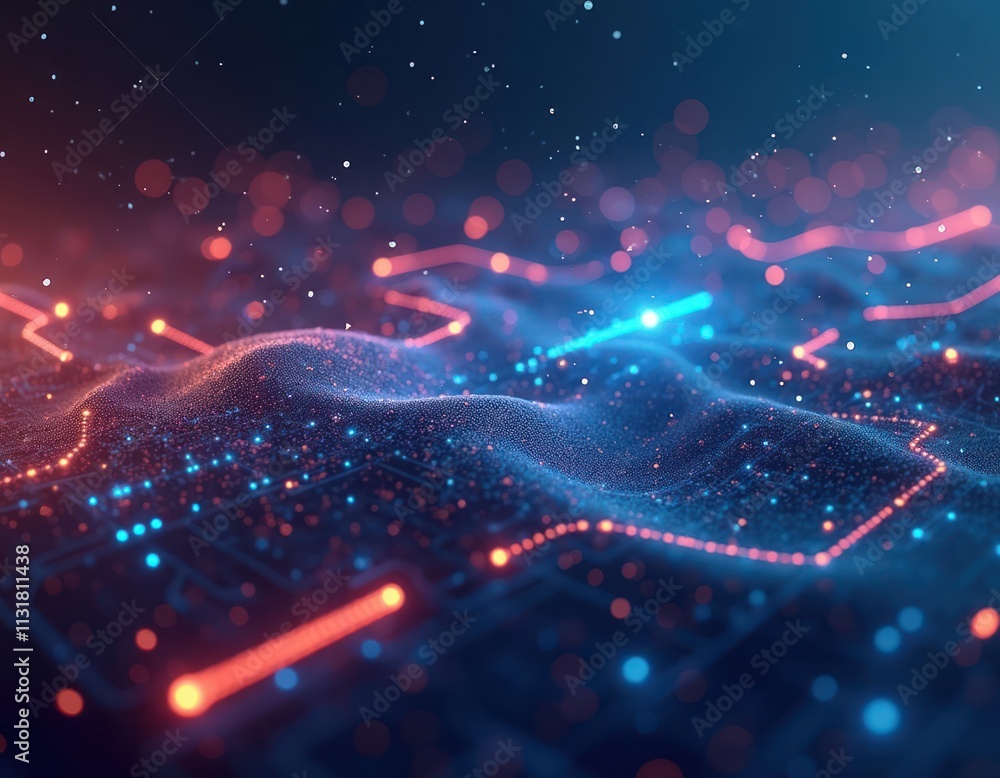 Leinwandbilder abstract digital data network in modern tech design. connections flow like waves. colorful glowing l