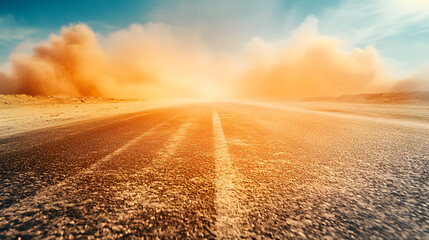 Heat haze rising from a hot asphalt road, extreme weather, scorching heat