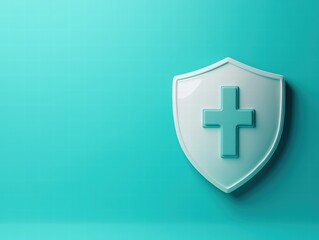 Obraz premium Medical shield symbol on turquoise background