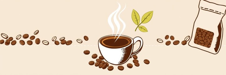 Obraz premium Vector illustration of a set of coffee beans in a bag, drawn in a graphic style, harvested, food