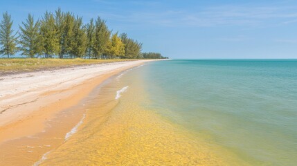 Obraz premium Lush tropical beach scene serene waters and greenery captured in nature photography