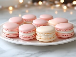 Obraz premium Pink and White Macarons on a White Plate