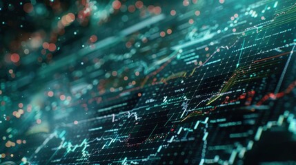 Obraz premium Big data stream showing colorful graphs and statistics processing, representing data analysis, financial markets, and technological advancements in a dynamic and informative way