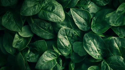 Obraz premium Fresh spinach leaves arranged together in a vibrant display showcasing their texture and color