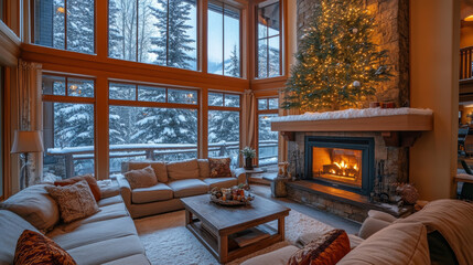 Fototapeta premium Interior of a cabin in the snow