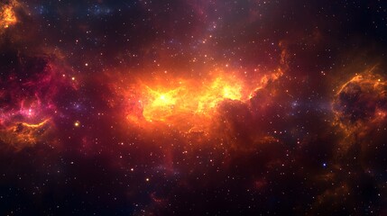 Fototapeta premium Celestial Nebula Fiery Orange Red Cosmic Landscape