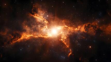 Fototapeta premium Fiery Nebula Cosmic Clouds Illuminate Starburst