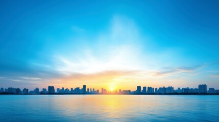 Fototapeta premium Stunning Cityscape Sunset Calm Water Skyline Panorama
