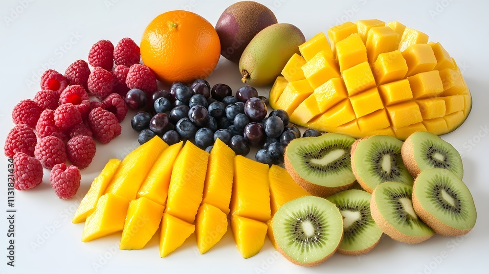 Poster assorted tropical fruits arranged in a circular pattern
