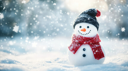 Obraz premium Snowman with red scarf in winter
