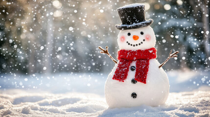 Obraz premium Snowman with red scarf in winter