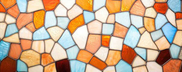 Mosaic texture stained glass Colorful mosaic tiles arranged in a vibrant, artistic pattern.