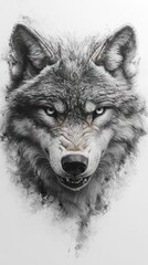 Fototapeta premium Gray wolf portrait, intense gaze, smoky background.
