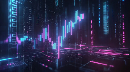 Glowing chart and graphs, technology background