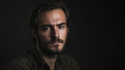 Fototapeta premium Studio portrait of a man with a serious expression against a solid backdrop