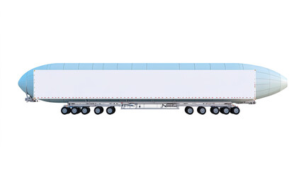 Fototapeta premium Blue Airship Carrying a Large White Cargo, Futuristic Transportation Concept