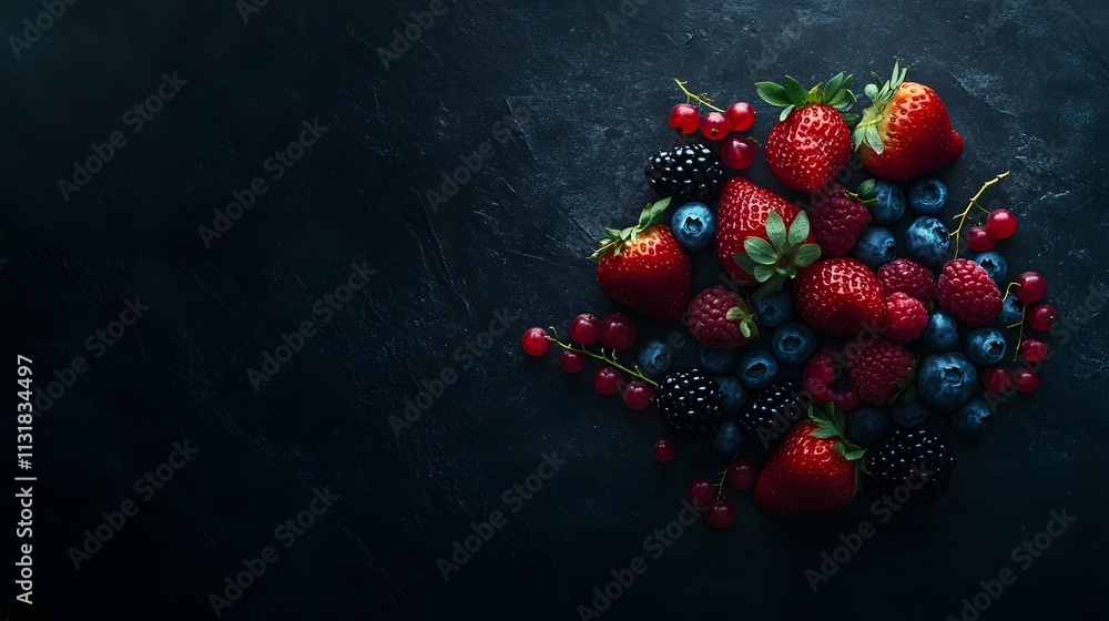 Aufkleber assorted berries arranged on dark background