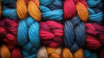 Colorful woven yarn texture close-up.
