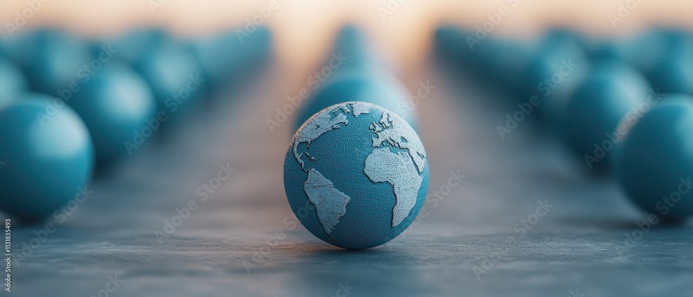 Poster global unity and interconnectedness concept. a single globe representing earth stands out amid a fie