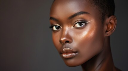 Fototapeta premium Beauty portrait of black skin woman, luxury makeup concept, AI generated image