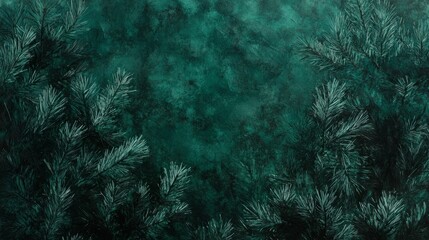 Moody evergreen branches frame a dark teal background. Perfect for winter or holiday designs.