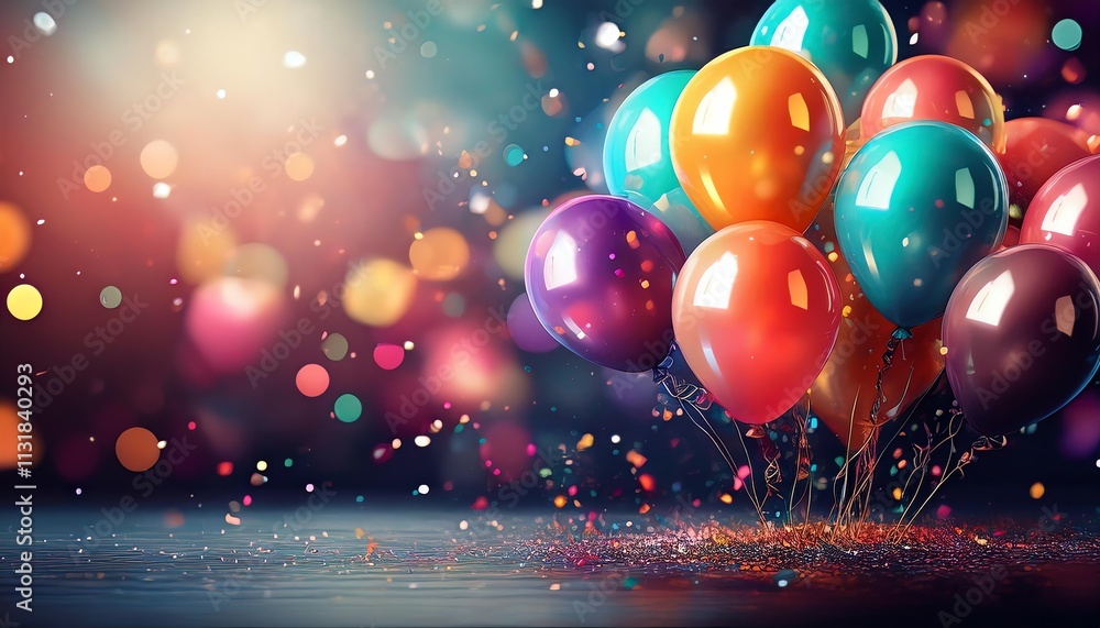 Aufkleber a colorful cluster of balloons floats amidst a sparkling background, creating a festive and joyful a